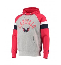 Men's Heathered Gray and Red Washington Capitals Homerun Raglan Pullover Hoodie $43.99 Sweatshirt