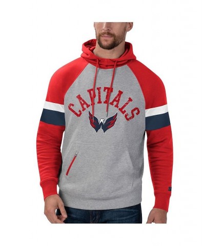 Men's Heathered Gray and Red Washington Capitals Homerun Raglan Pullover Hoodie $43.99 Sweatshirt