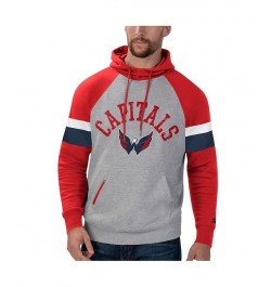 Men's Heathered Gray and Red Washington Capitals Homerun Raglan Pullover Hoodie $43.99 Sweatshirt