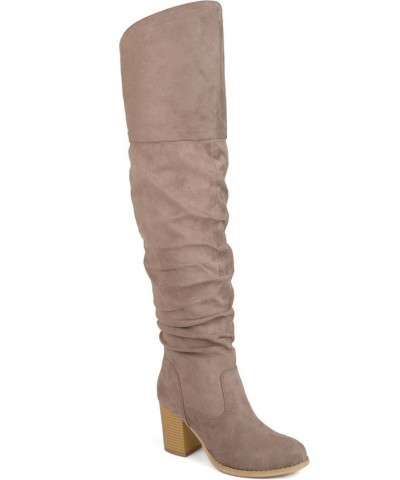 Women's Kaison Wide Calf Boots Taupe $64.40 Shoes