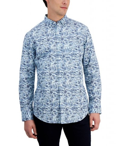 Men's Gone Fishing Classic-Fit Printed Button-Down Poplin Shirt Blue $14.91 Shirts