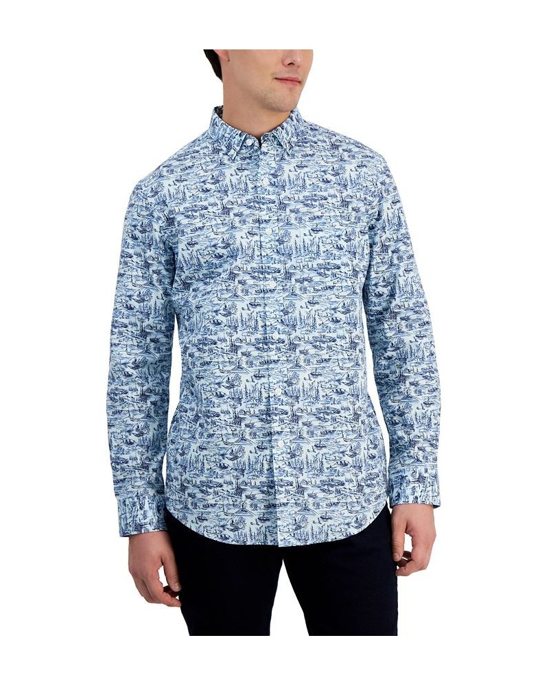 Men's Gone Fishing Classic-Fit Printed Button-Down Poplin Shirt Blue $14.91 Shirts