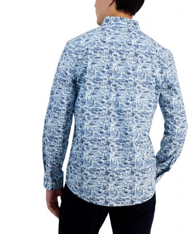 Men's Gone Fishing Classic-Fit Printed Button-Down Poplin Shirt Blue $14.91 Shirts