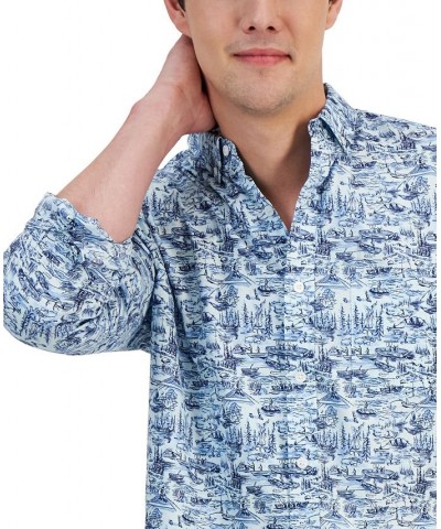 Men's Gone Fishing Classic-Fit Printed Button-Down Poplin Shirt Blue $14.91 Shirts