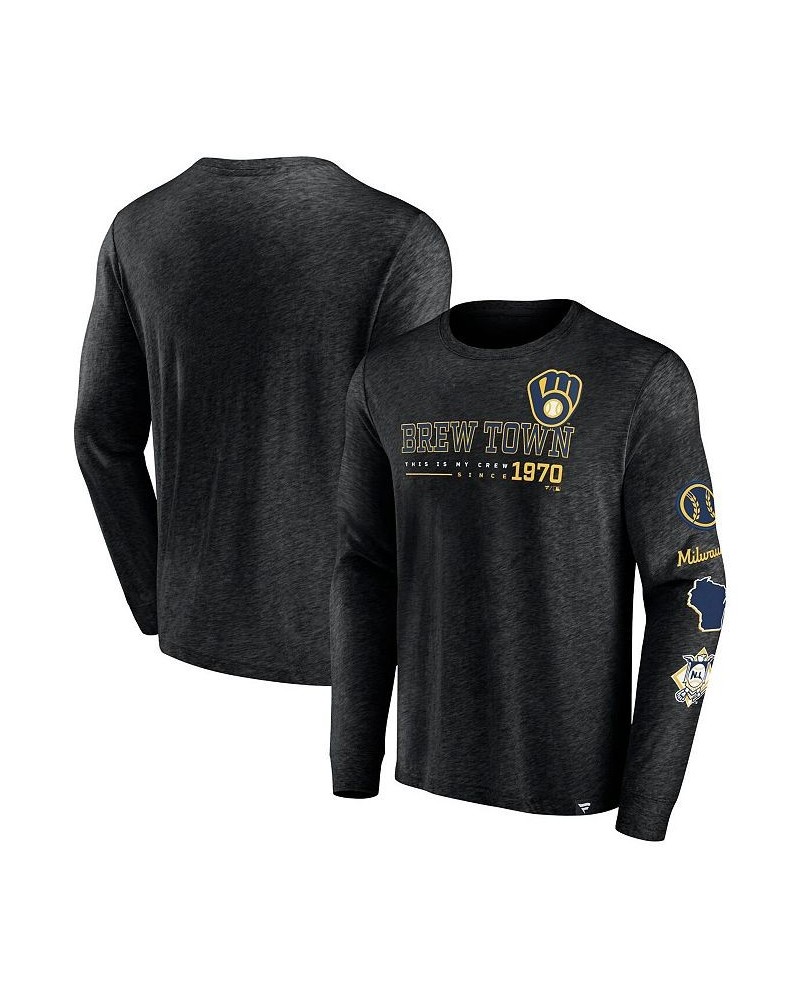 Men's Branded Black Milwaukee Brewers High Whip Pitcher Long Sleeve T-shirt $25.49 T-Shirts