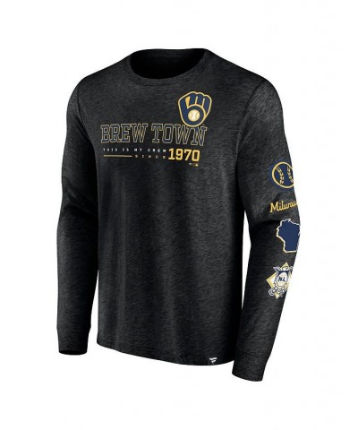 Men's Branded Black Milwaukee Brewers High Whip Pitcher Long Sleeve T-shirt $25.49 T-Shirts