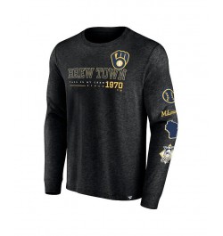 Men's Branded Black Milwaukee Brewers High Whip Pitcher Long Sleeve T-shirt $25.49 T-Shirts