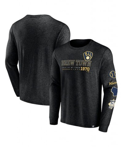 Men's Branded Black Milwaukee Brewers High Whip Pitcher Long Sleeve T-shirt $25.49 T-Shirts