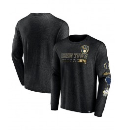 Men's Branded Black Milwaukee Brewers High Whip Pitcher Long Sleeve T-shirt $25.49 T-Shirts