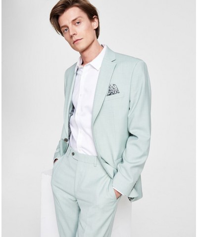 Men's Slim-Fit Wool Sharkskin Suit Jacket Green $84.00 Suits