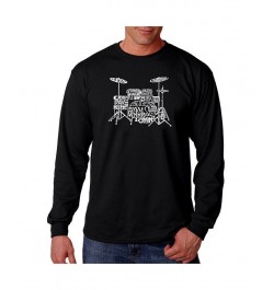 Men's Word Art Long Sleeve T-Shirt- Drums Black $16.40 T-Shirts