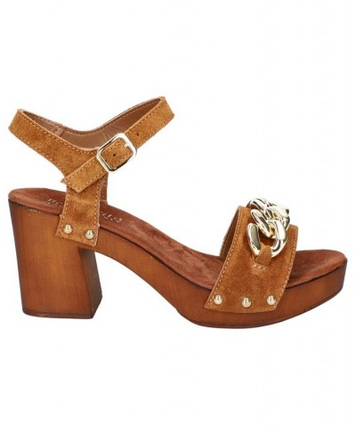 Women's Van-Italy Heeled Sandals Brown $51.25 Shoes