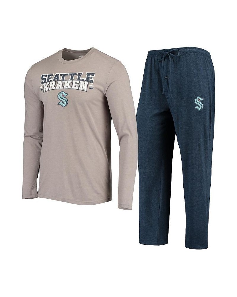 Men's Gray, Deep Sea Blue Seattle Kraken Meter Long Sleeve T-shirt and Pants Set $30.73 Pajama