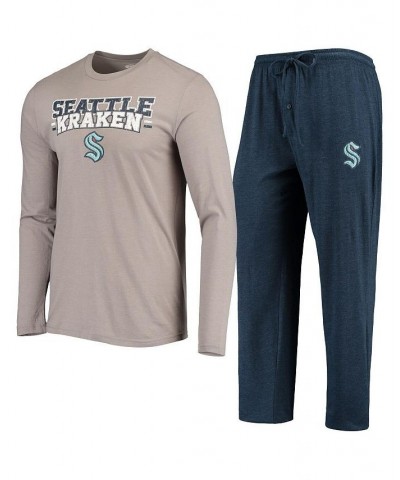 Men's Gray, Deep Sea Blue Seattle Kraken Meter Long Sleeve T-shirt and Pants Set $30.73 Pajama