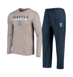 Men's Gray, Deep Sea Blue Seattle Kraken Meter Long Sleeve T-shirt and Pants Set $30.73 Pajama