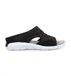 Women's Traciee Square Toe Casual Flat Sandals Black $34.50 Shoes