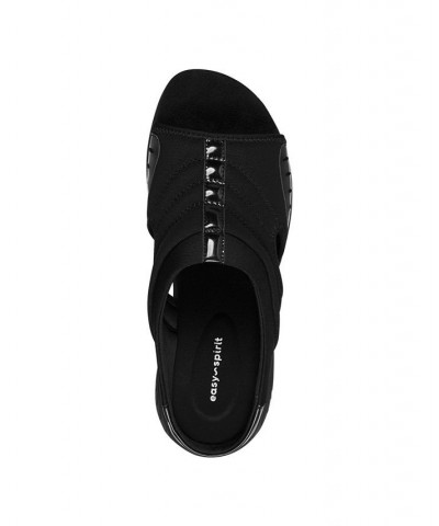 Women's Traciee Square Toe Casual Flat Sandals Black $34.50 Shoes