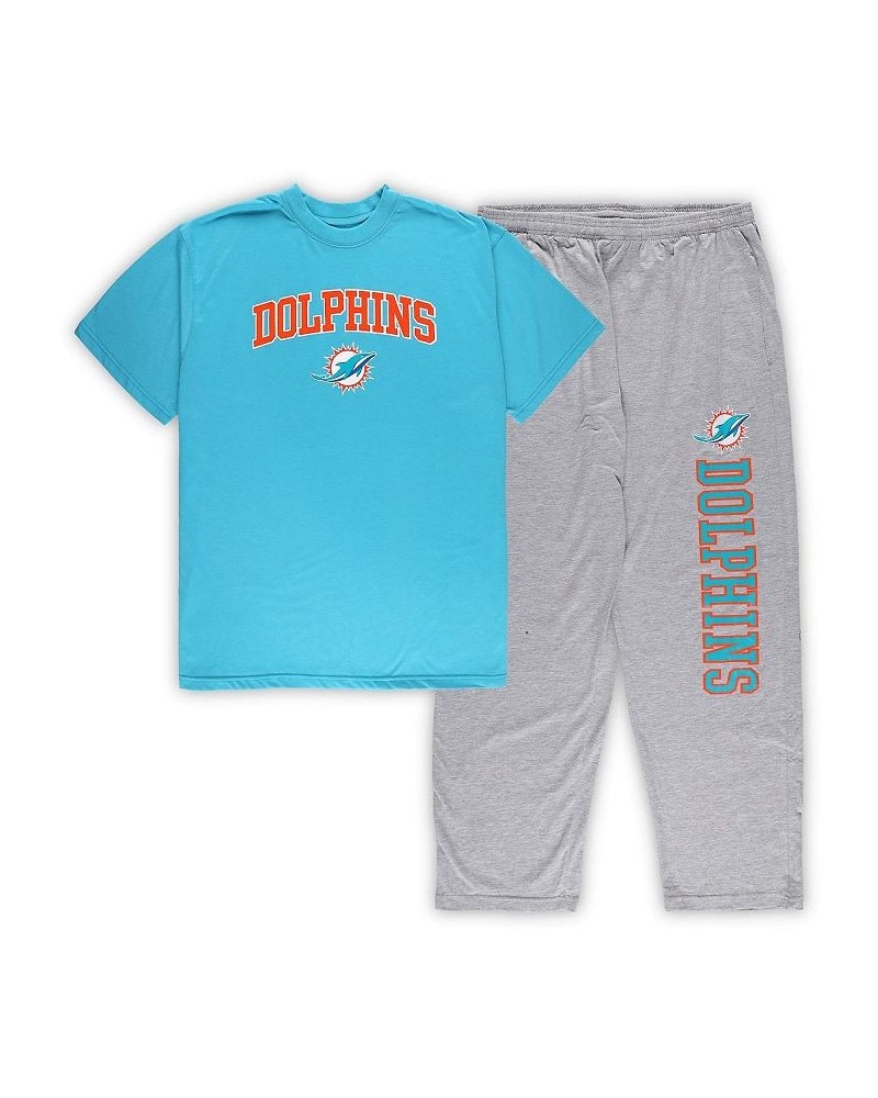 Men's Aqua and Heather Gray Miami Dolphins Big and Tall T-shirt and Pajama Pants Sleep Set $39.10 Pajama