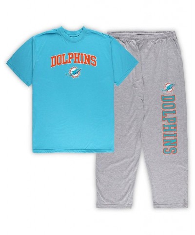 Men's Aqua and Heather Gray Miami Dolphins Big and Tall T-shirt and Pajama Pants Sleep Set $39.10 Pajama