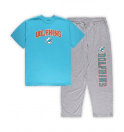 Men's Aqua and Heather Gray Miami Dolphins Big and Tall T-shirt and Pajama Pants Sleep Set $39.10 Pajama