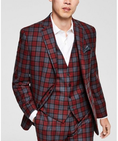 Men's Slim-Fit Red/Gray Plaid Suit Jacket Red $77.40 Blazers