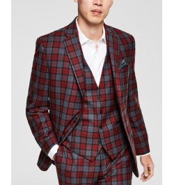 Men's Slim-Fit Red/Gray Plaid Suit Jacket Red $77.40 Blazers