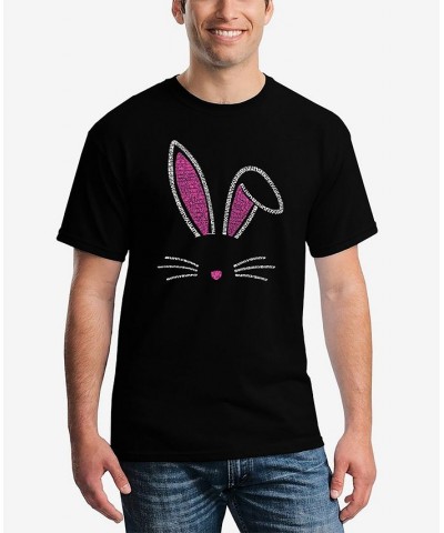 Men's Word Art Bunny Ears Short Sleeve T-shirt Black $18.54 T-Shirts