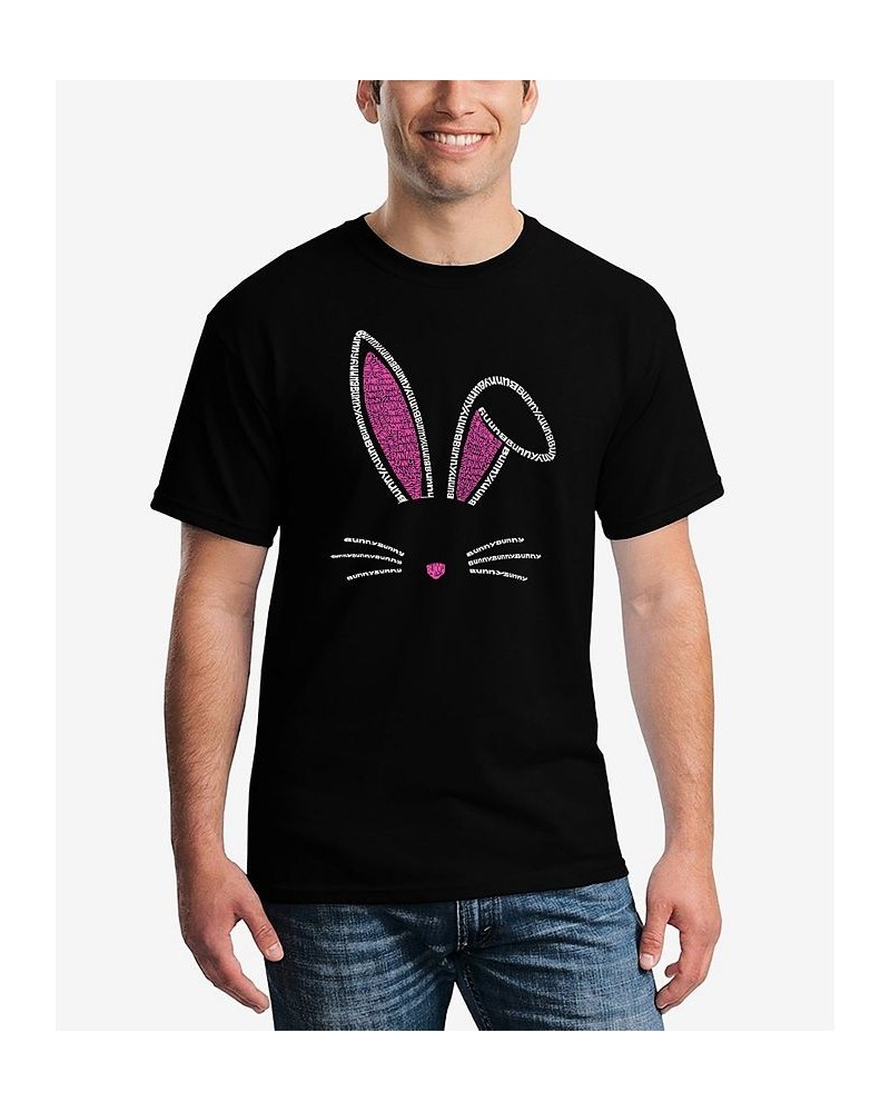 Men's Word Art Bunny Ears Short Sleeve T-shirt Black $18.54 T-Shirts