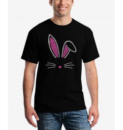 Men's Word Art Bunny Ears Short Sleeve T-shirt Black $18.54 T-Shirts