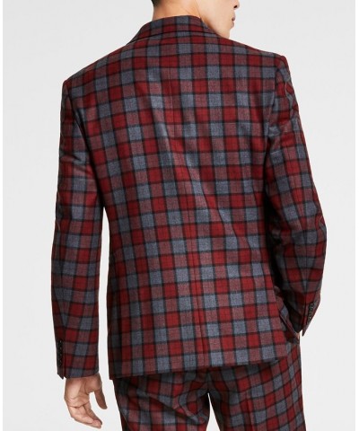 Men's Slim-Fit Red/Gray Plaid Suit Jacket Red $77.40 Blazers