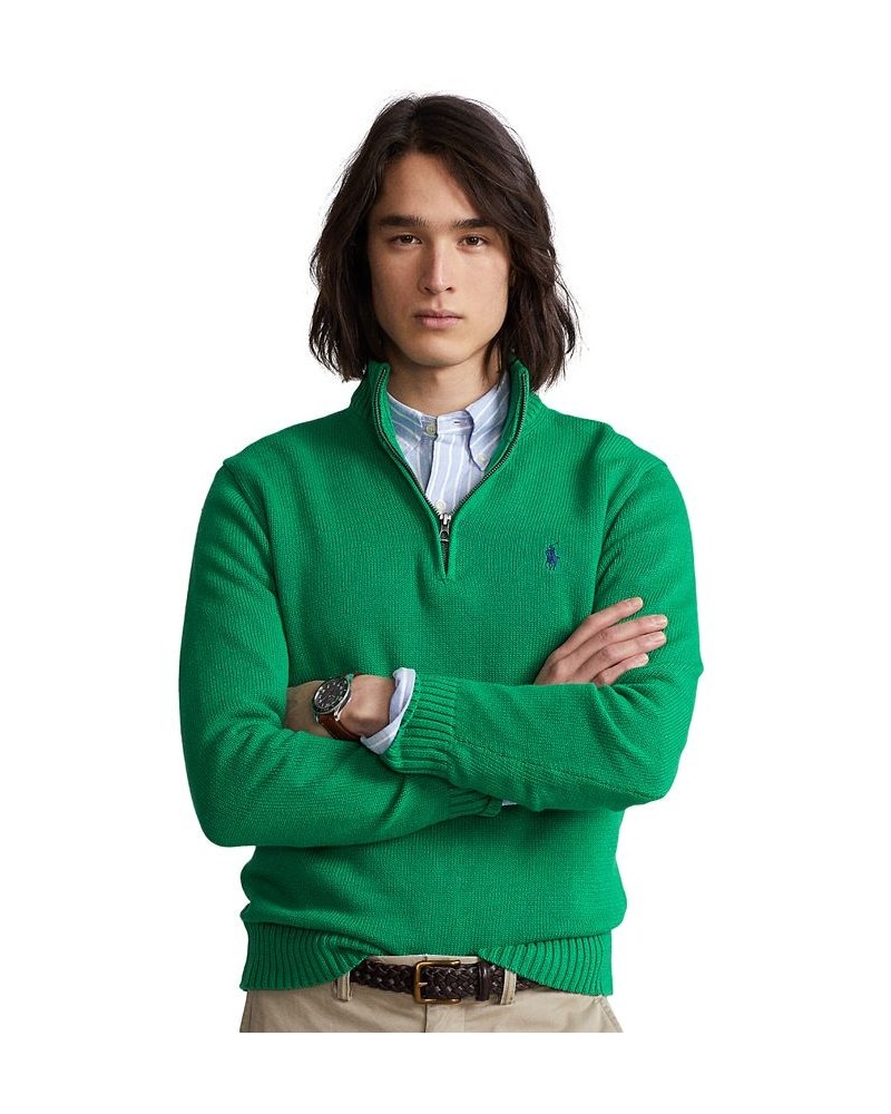 Cotton Quarter-zip Sweater Green $74.26 Sweaters