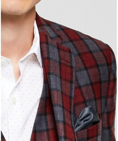 Men's Slim-Fit Red/Gray Plaid Suit Jacket Red $77.40 Blazers