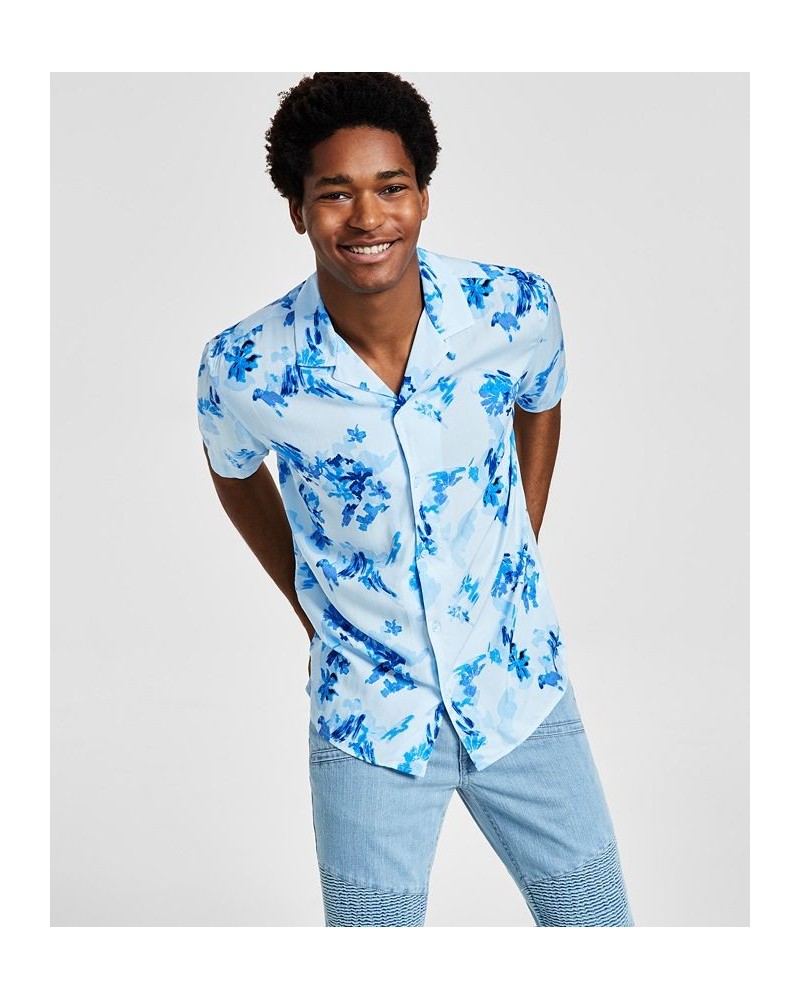 Men's Jason Classic-Fit Short-Sleeve Abstract Print Camp Shirt Blue $16.88 Shirts