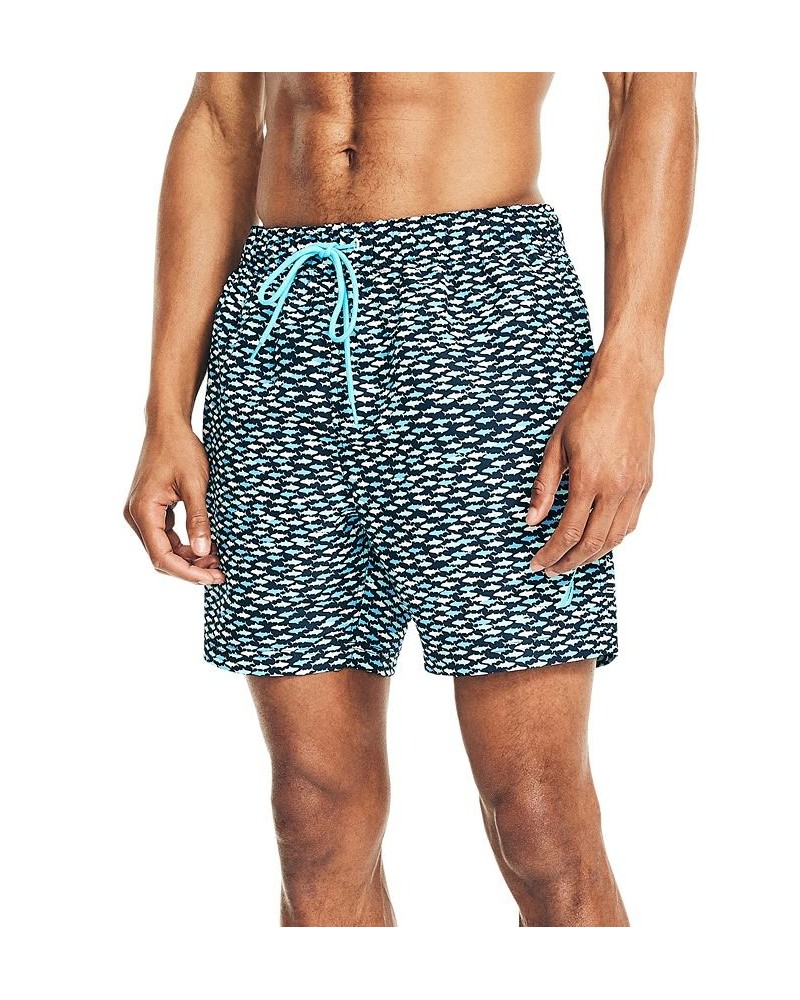 Men's Drawstring Fish Print 6" Swim Trunks Azure Blue $21.68 Swimsuits