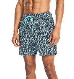 Men's Drawstring Fish Print 6" Swim Trunks Azure Blue $21.68 Swimsuits