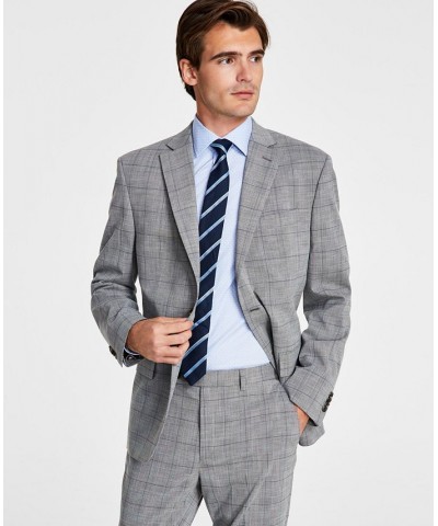 Men's Skinny-Fit Stretch Suit Jacket Grey/blue Plaid $133.20 Suits