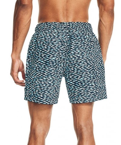 Men's Drawstring Fish Print 6" Swim Trunks Azure Blue $21.68 Swimsuits