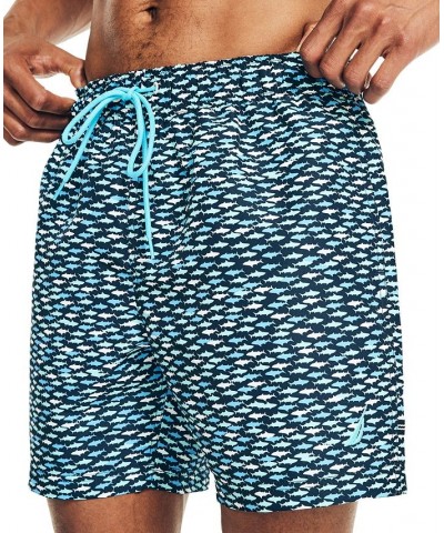 Men's Drawstring Fish Print 6" Swim Trunks Azure Blue $21.68 Swimsuits