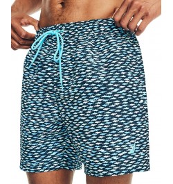 Men's Drawstring Fish Print 6" Swim Trunks Azure Blue $21.68 Swimsuits