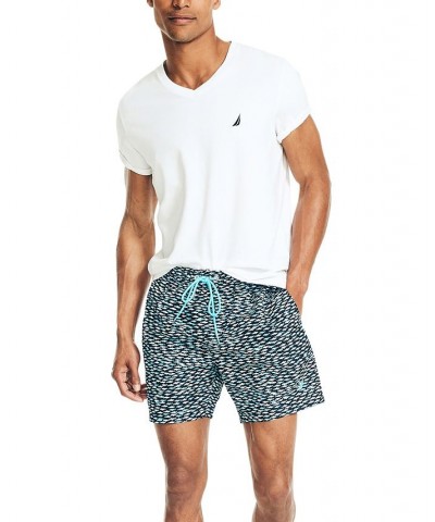 Men's Drawstring Fish Print 6" Swim Trunks Azure Blue $21.68 Swimsuits