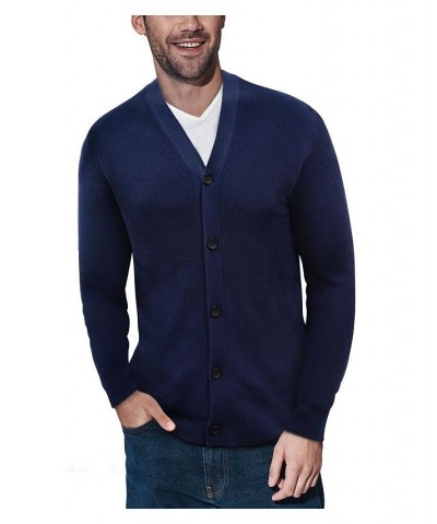 Men's Basic Ribbed Cardigan Blue $28.49 Sweaters