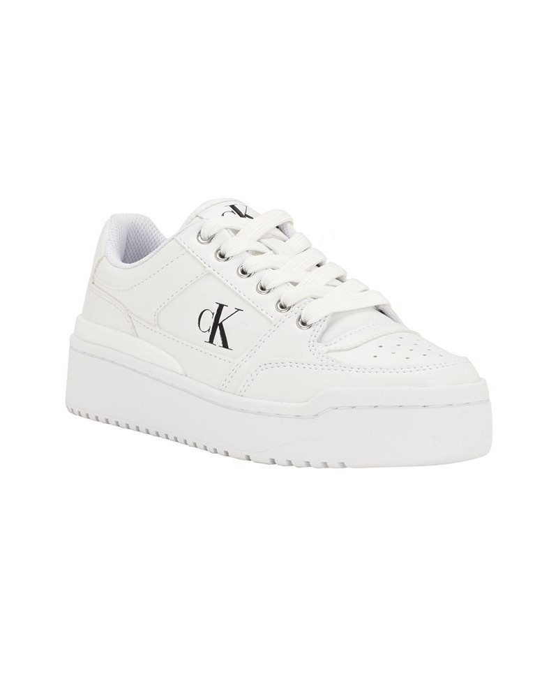 Women's Alondra Casual Platform Lace-up Sneakers White $53.46 Shoes