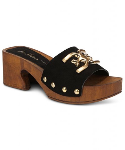 Women's Francina Wooden Platform Sandals Black $67.50 Shoes