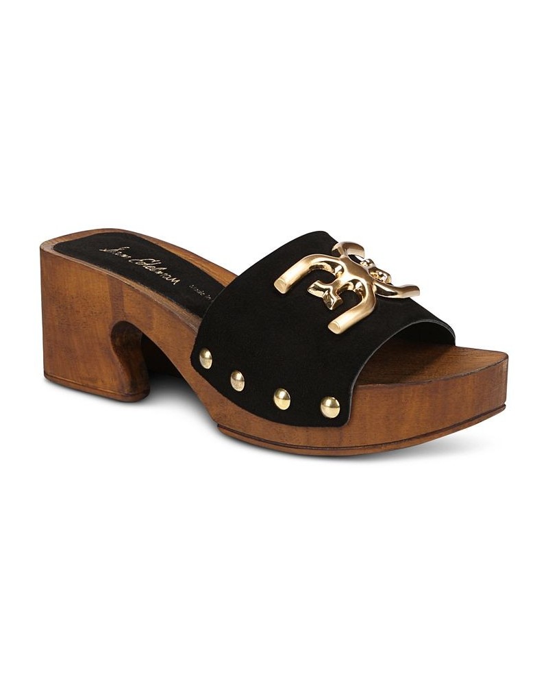 Women's Francina Wooden Platform Sandals Black $67.50 Shoes