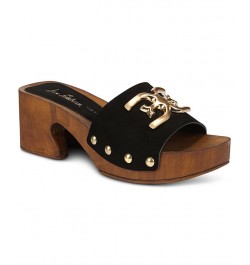 Women's Francina Wooden Platform Sandals Black $67.50 Shoes