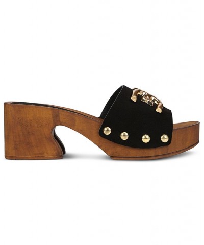 Women's Francina Wooden Platform Sandals Black $67.50 Shoes