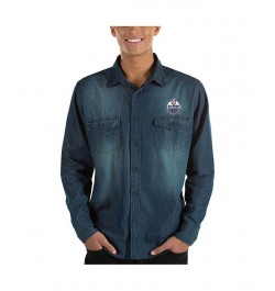 Men's Denim Edmonton Oilers Outlook Long Sleeve Button-Up Shirt $29.69 Shirts