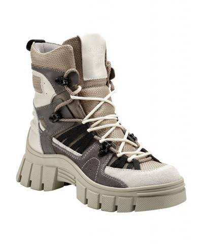 Women's Haler Lace Up Combat Booties White $30.15 Shoes