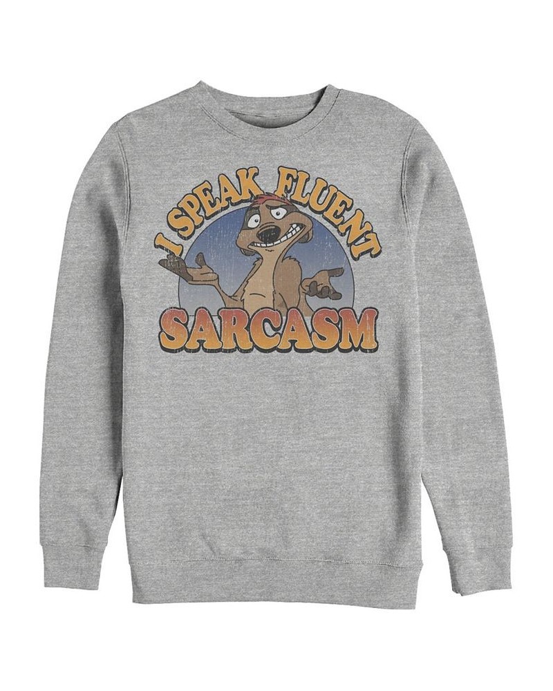 Disney Men's Lion King Timon Speaks Sarcasm, Crewneck Fleece Heathr Gry $24.75 Sweatshirt