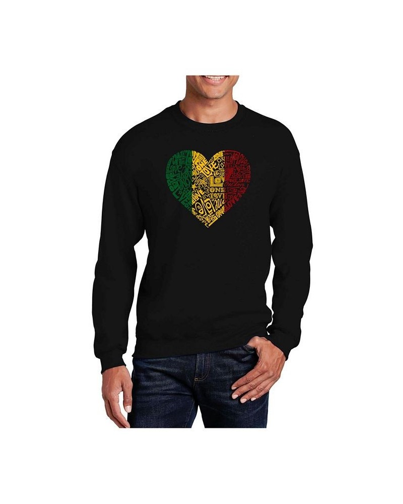 Men's Word Art One Love Heart Crewneck Sweatshirt Black $26.99 Sweatshirt